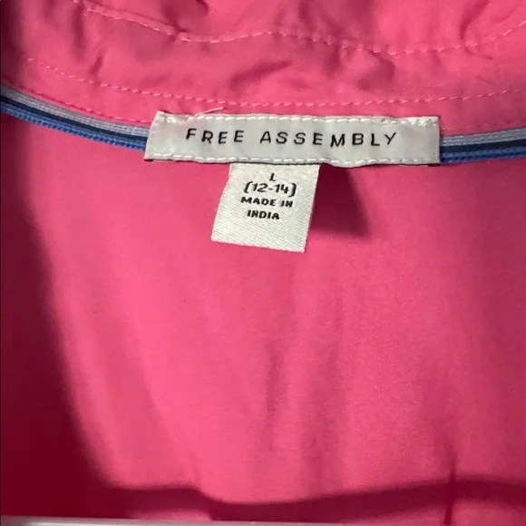 Bright Pink Long Sleeve Shirt Dress with Eyelet Hem - Picture 3 of 3